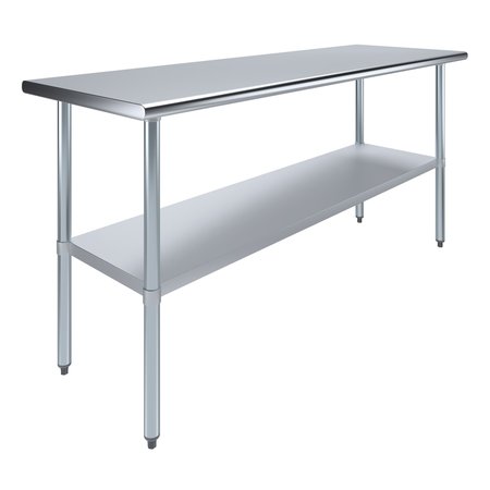 AMGOOD Stainless Steel Metal Table with Undershelf, 72 Long X 24 Deep AMG WT-2472